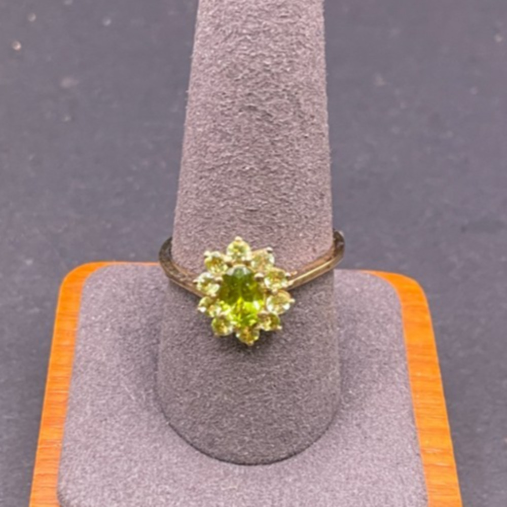 Vintage D'Joy Sterling Silver 925 Gold Tone Peridot Flower Cocktail Ring Size 10